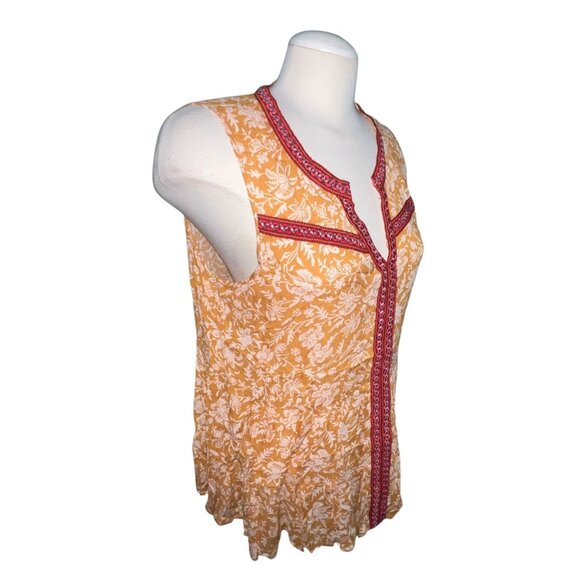 Democracy Sleeveless Boho Floral Top With Red Embroidery Trim Sz Large Womens - Picture 10 of 10